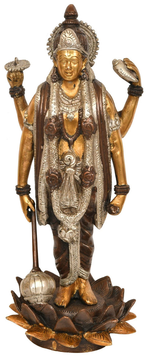 12" Vishnu, Sustainer Of Trloka In Brass | Handmade | Made In India