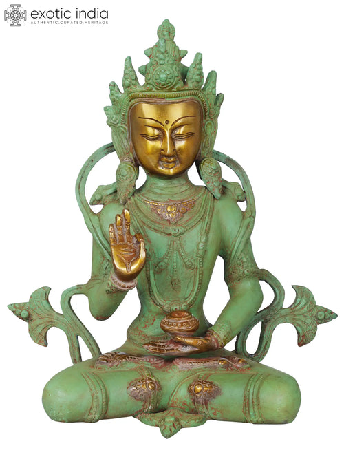 10" Handmade Crown Buddha Brass Statue