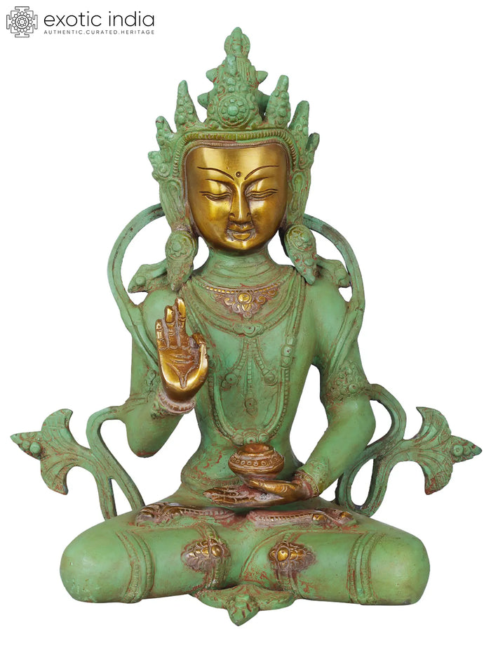 10" Handmade Crown Buddha Brass Statue