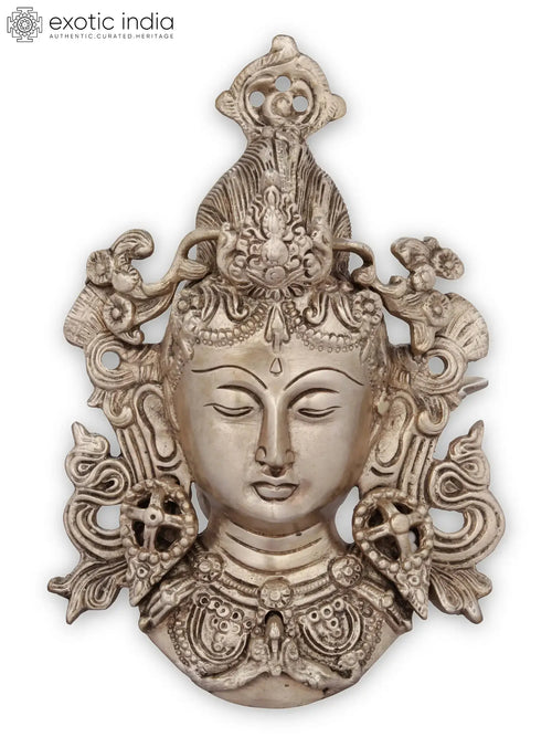 8" Goddess Tara Tibetan Buddhist Brass Wall Hanging Mask Statue Handmade