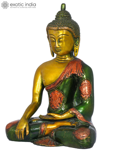 7" Buddha, His Hand In Bhumisparsha Mudra In Brass | Handmade | Made In India