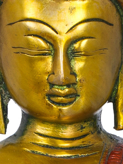 7" Buddha, His Hand In Bhumisparsha Mudra In Brass | Handmade | Made In India