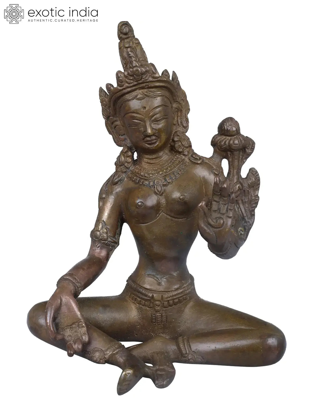 5" Seated Devi Green Tara Brass Sculpture | Handmade | Made in India