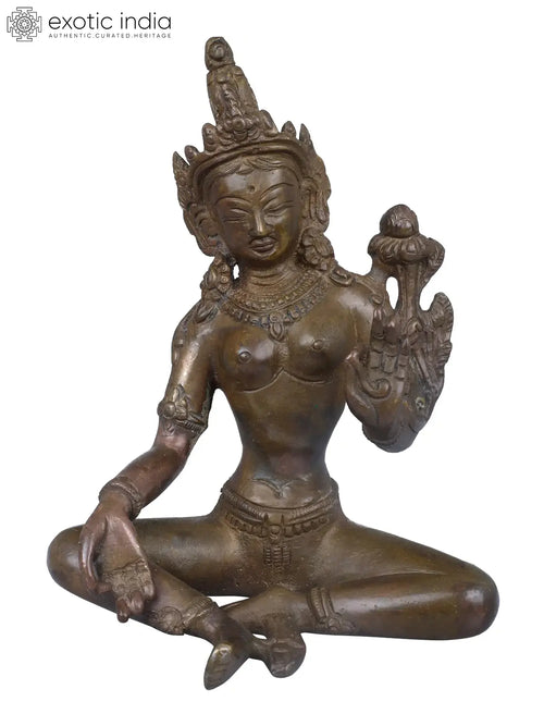 5" Seated Devi Green Tara Handmade Brass Sculpture