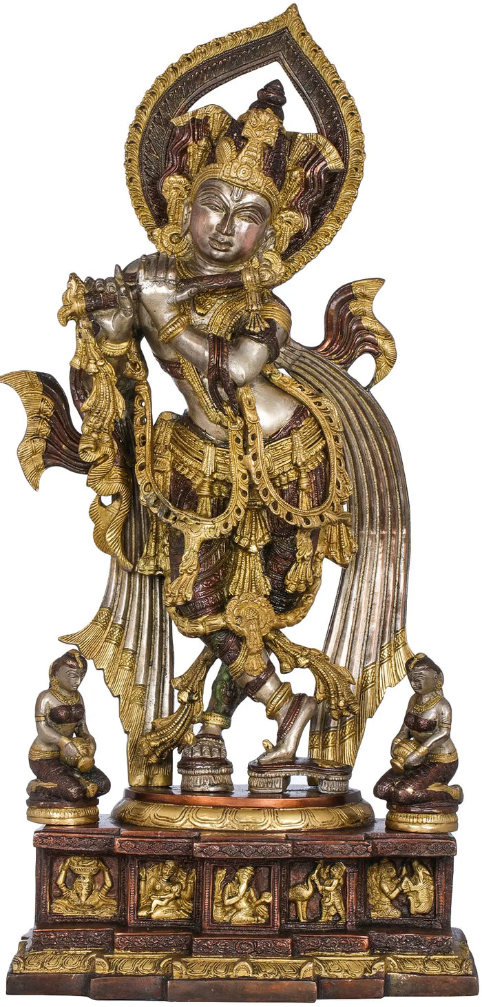 25" Krishna With Gopis Brass Statue Handmade