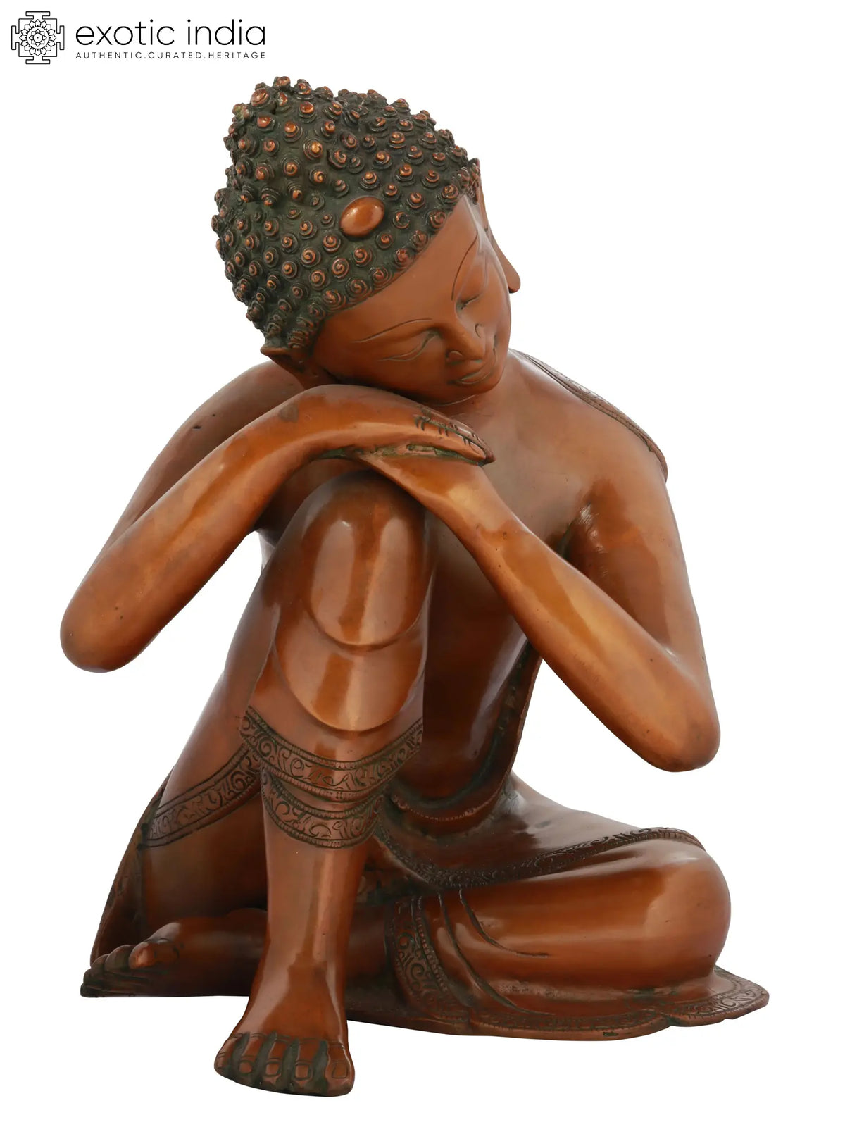 13" Pensive Buddha In Brass | Handmade | Made In India