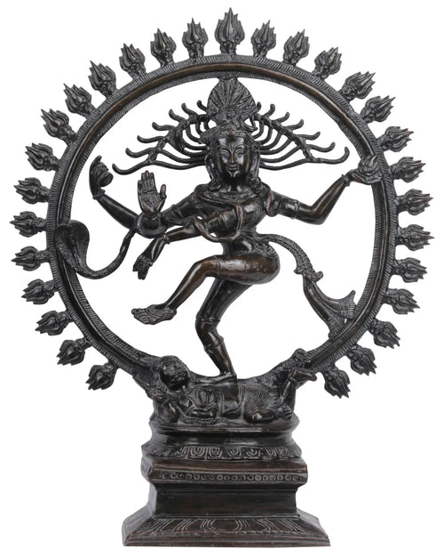 25" Handmade Snake-Entwined Nataraja Brass Statue for Pooja