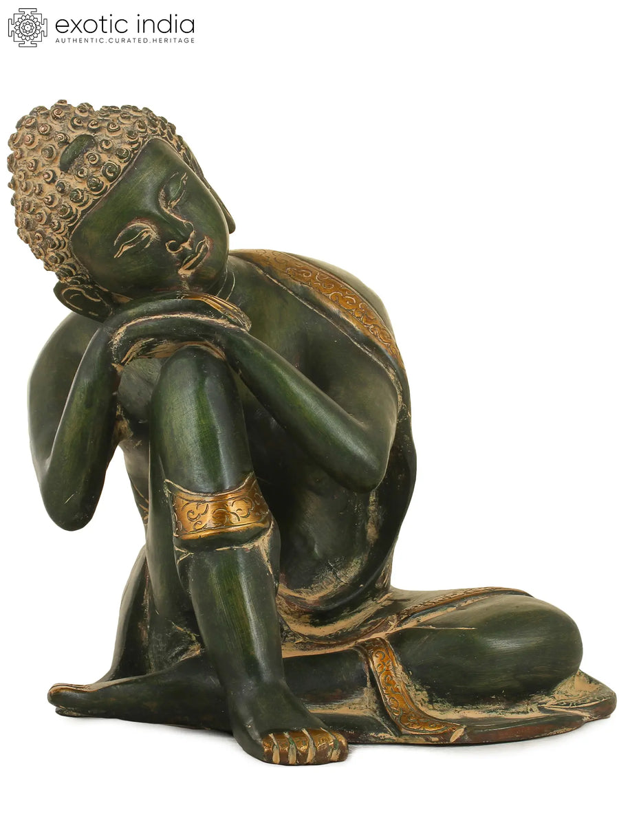 8" Buddha Steeped In Thought Handmade Brass Statue