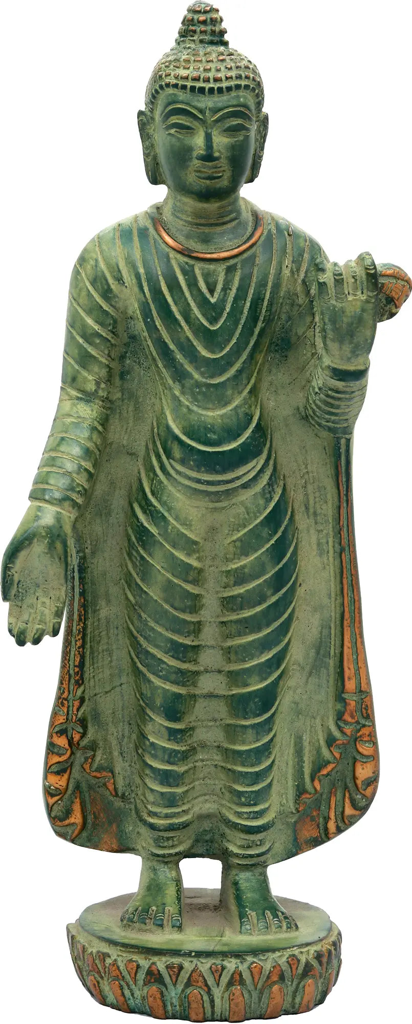 9" Standing Buddha Mendicant Handmade Brass Statue