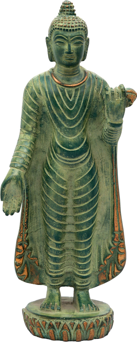9" Standing Mendicant Buddha in Brass | Handmade Buddhist Statue | Made in India