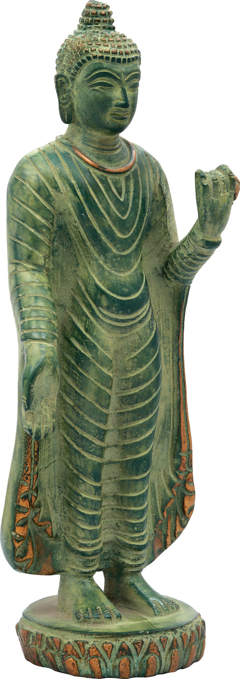 9" Standing Mendicant Buddha in Brass | Handmade Buddhist Statue | Made in India