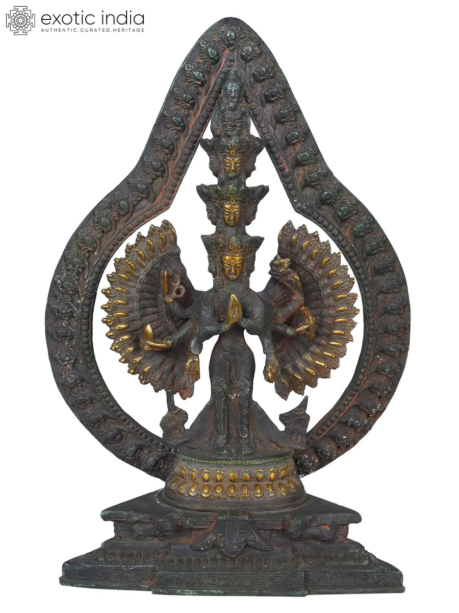 12" Handmade Brass Lord Avalokiteshvara Buddhist Statue with Aureole