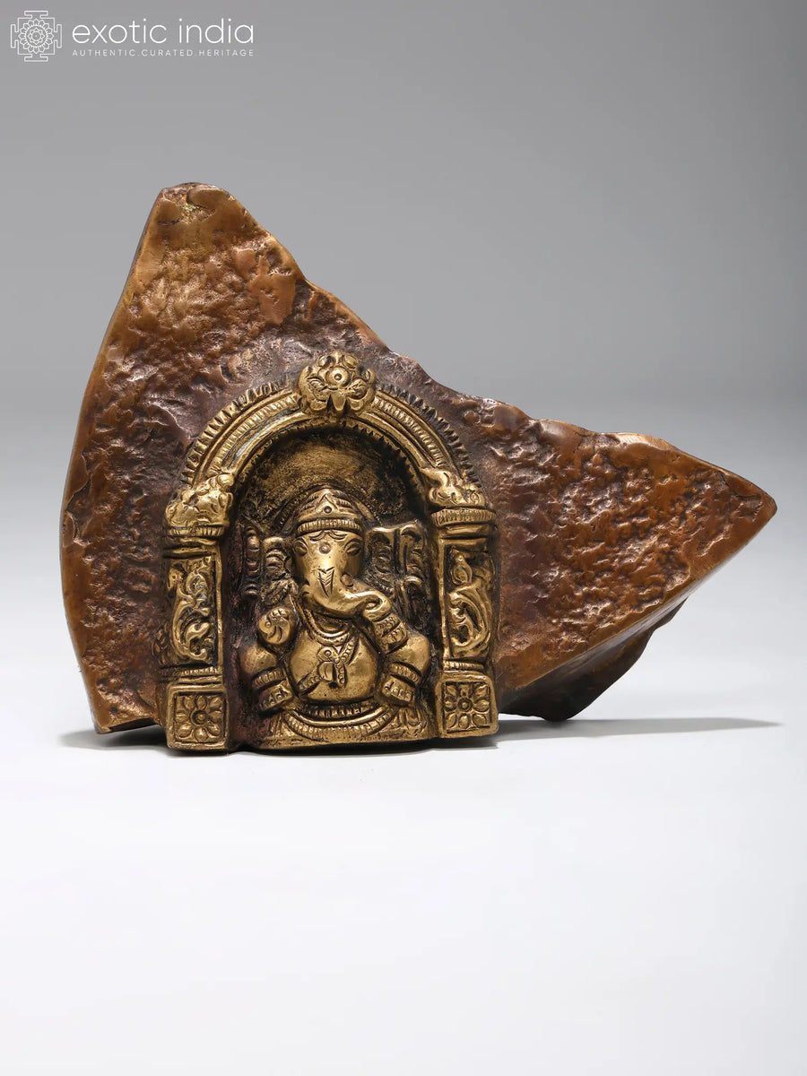 6" Handmade Ganesha Cave Temple Brass Idol