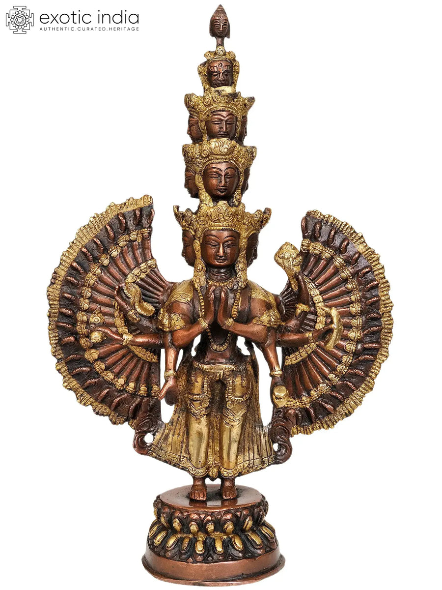 14" Avalokiteshvara Eleven Heads Thousand Arms Brass Statue Handmade