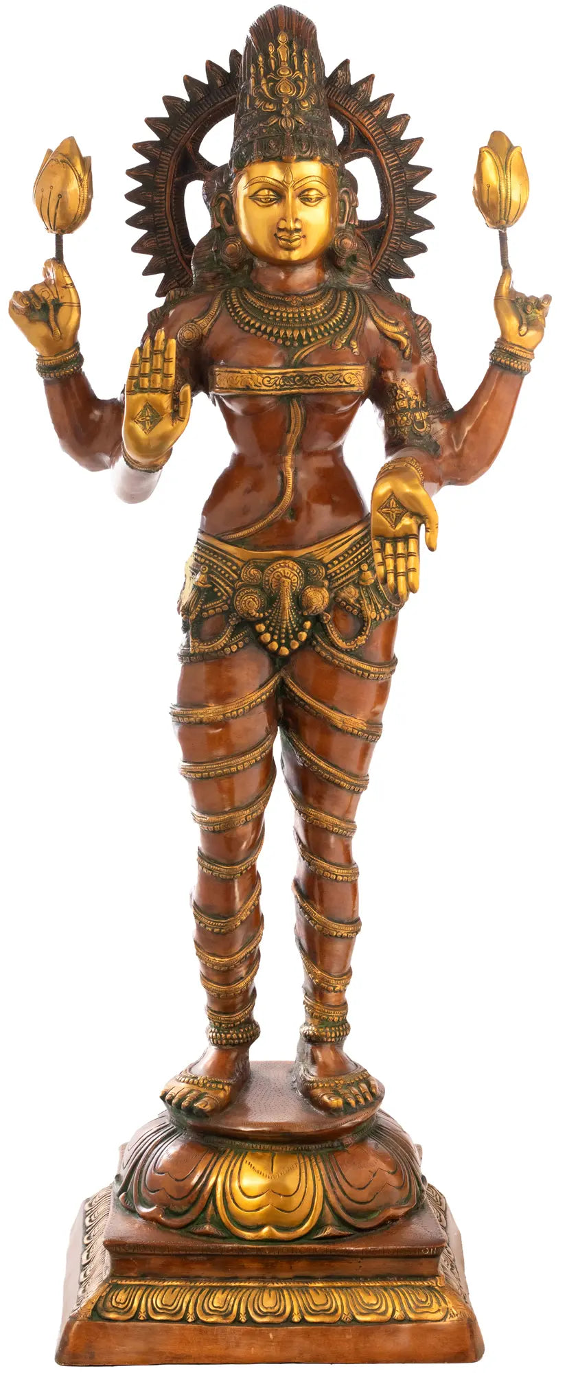 51" Large Goddess Lakshmi Brass Statue Handmade Hindu Idol