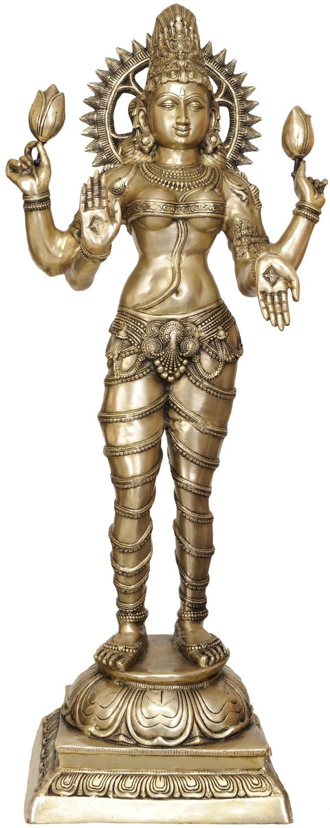 51" Large Goddess Lakshmi Brass Statue | Handmade Hindu Idol | Made in India