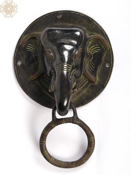9" Brass Elephant Head Door Knocker for Home Decor