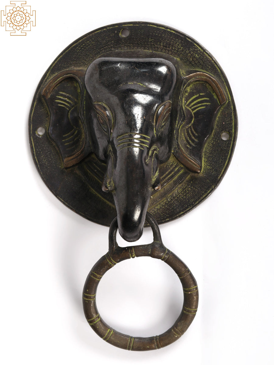 9" Brass Elephant Head Door Knocker for Home Decor