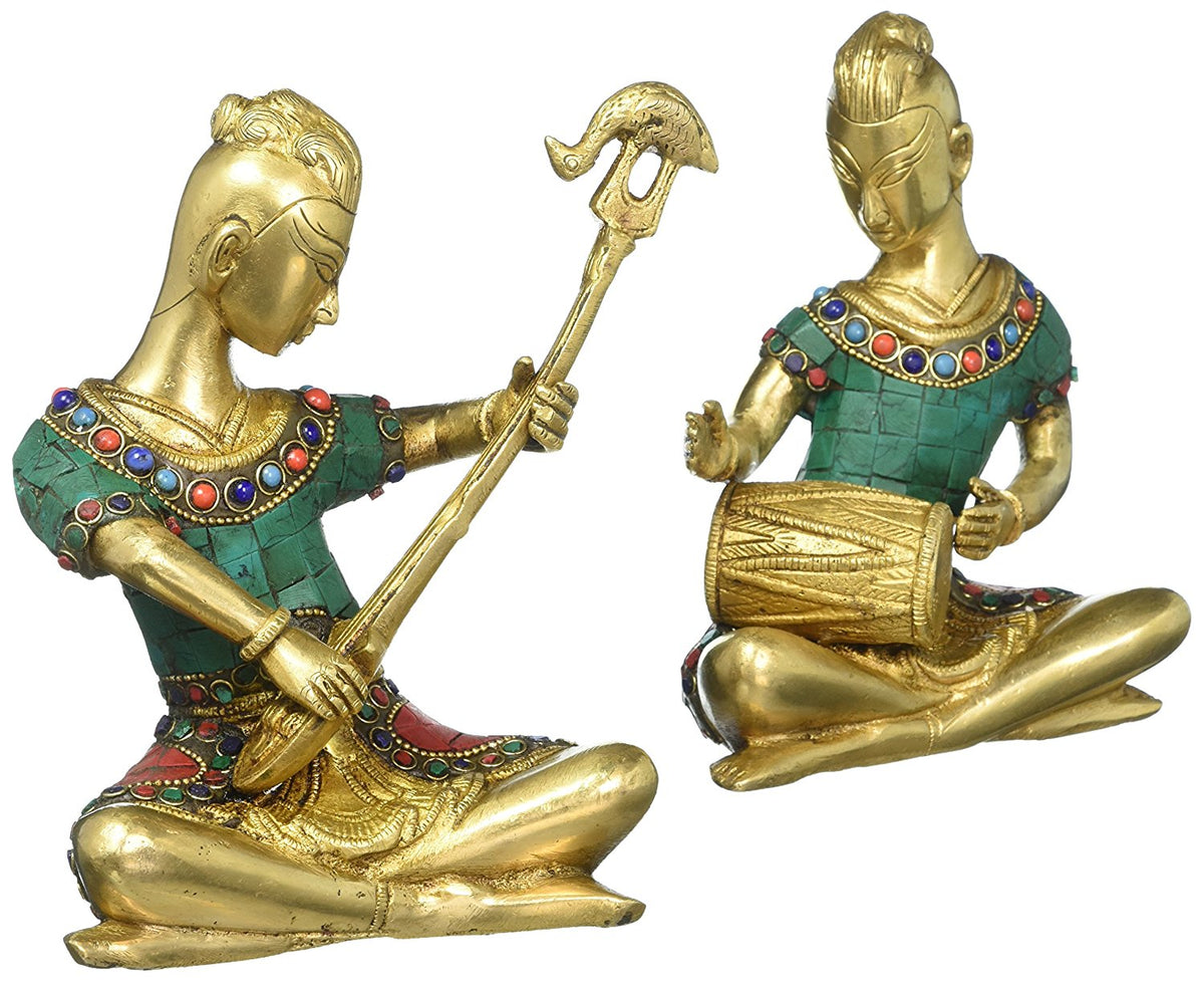 7" Folk Musicians, Inlaid Duo In Brass | Handmade | Made In India