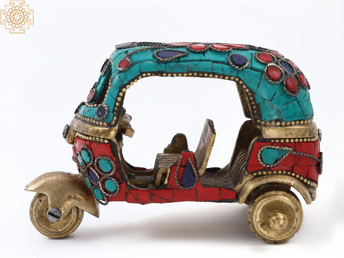4" Brass Auto-Rickshaw Statue with Inlay Work