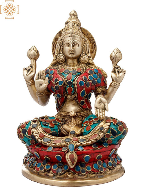 9" Handmade Brass Goddess Lakshmi Seated Idol for Pooja