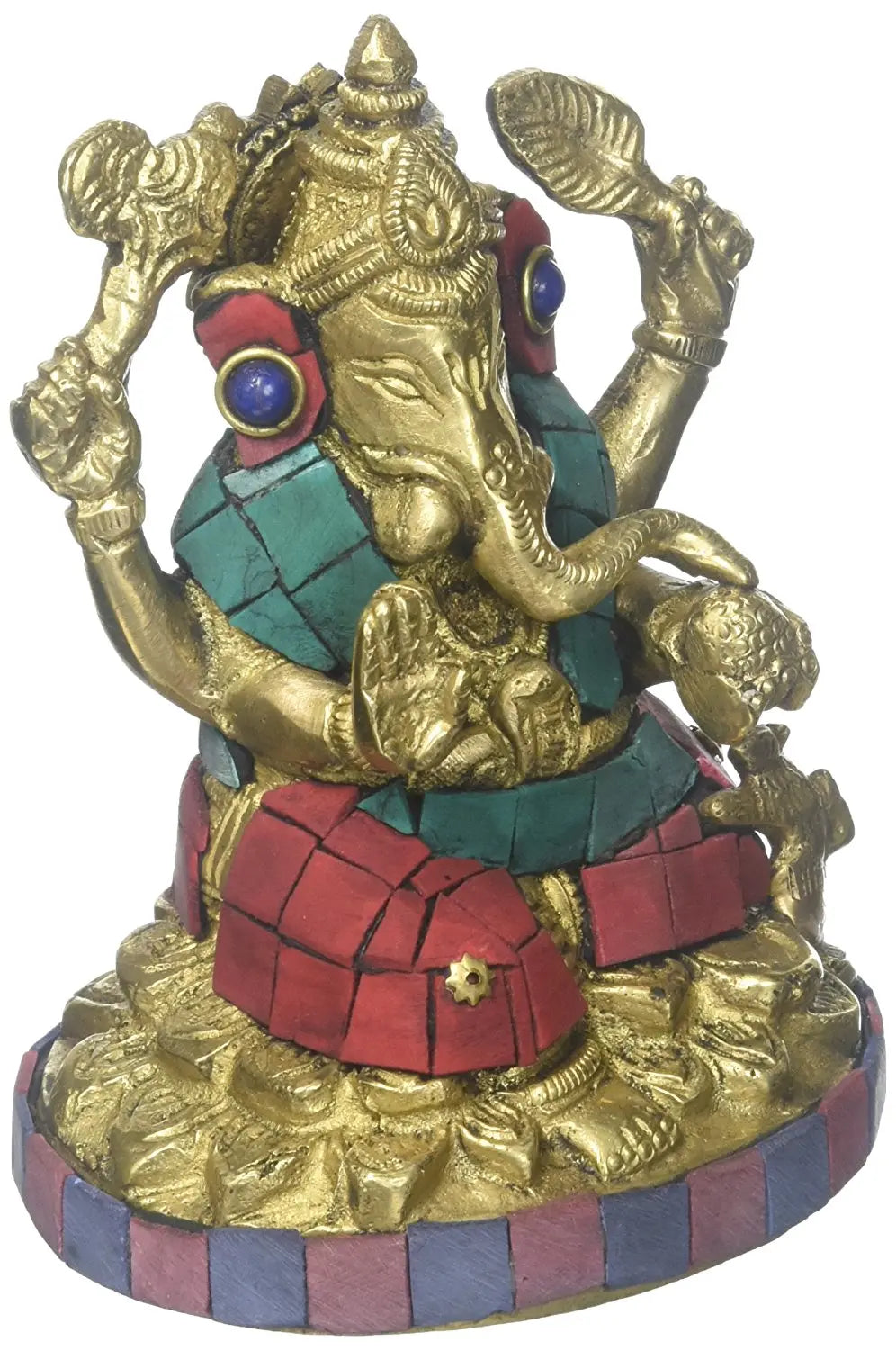 4" Lalitasana Ganesha Statue, Raising The Goad In Brass | Handmade | Made In India