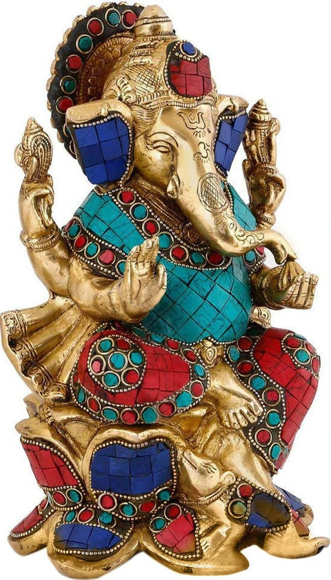 9" Seated Ganesha, His Robes Flowing Behind Him In Brass | Handmade | Made In India