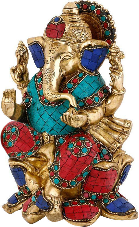9" Seated Ganesha, His Robes Flowing Behind Him In Brass | Handmade | Made In India