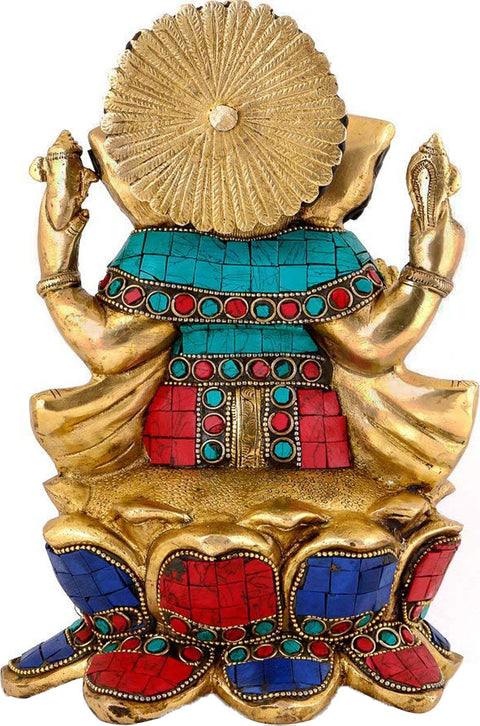 9" Seated Ganesha, His Robes Flowing Behind Him In Brass | Handmade | Made In India