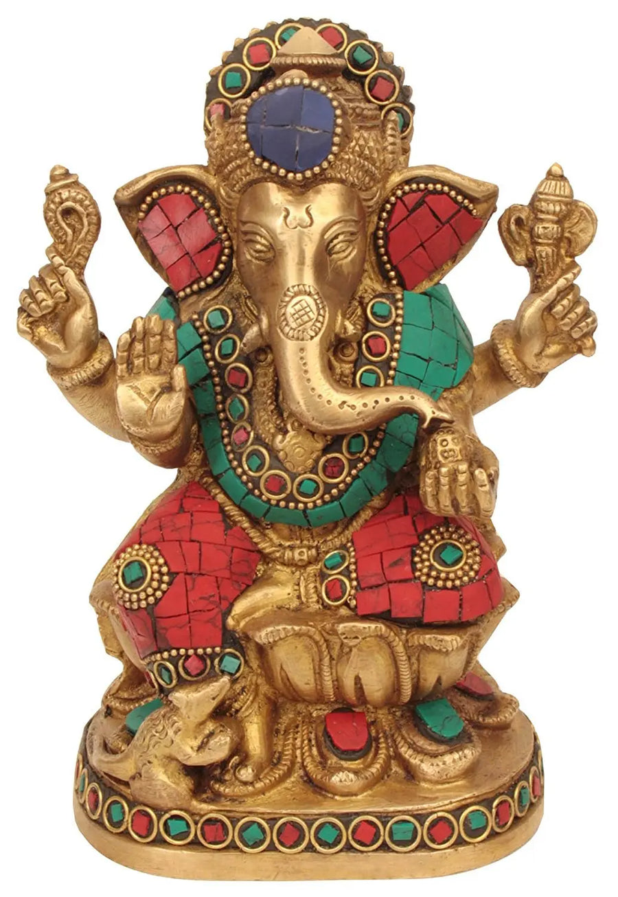 7" Handmade Ganesha Brass Idol for Pooja and Home Decor