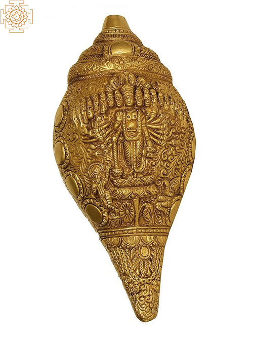 9" Brass Vishvarupa Vishnu Conch Wall Hanging Statue Handmade