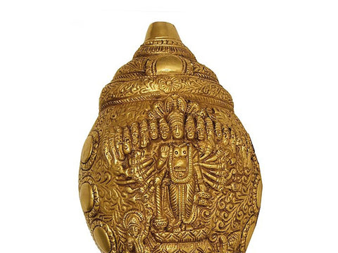 9" Brass Vishvarupa Vishnu Conch | Wall Hanging Statue | Handmade | Made in India