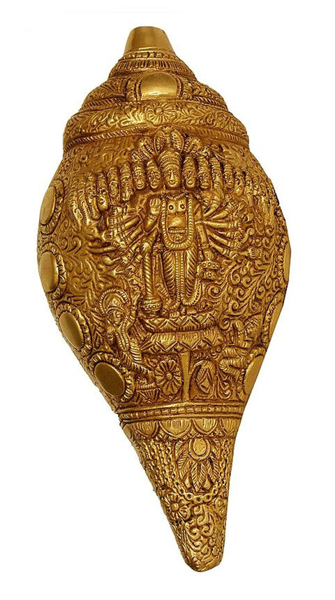 9" Brass Vishvarupa Vishnu Conch | Wall Hanging Statue | Handmade | Made in India