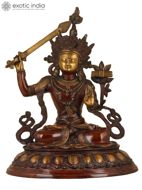 18" Handmade Manjushri Brass Statue - Tibetan Buddhist Deity