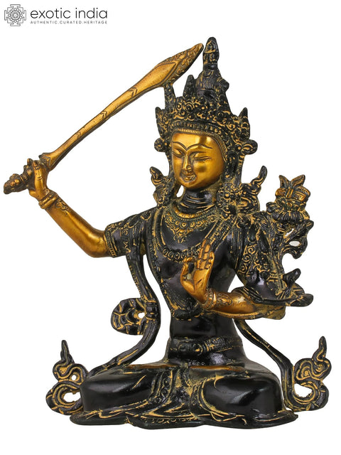 10" (Tibetan Buddhist Deity) Manjushri - Bodhisattva of Transcendent Wisdom In Brass | Handmade | Made In India