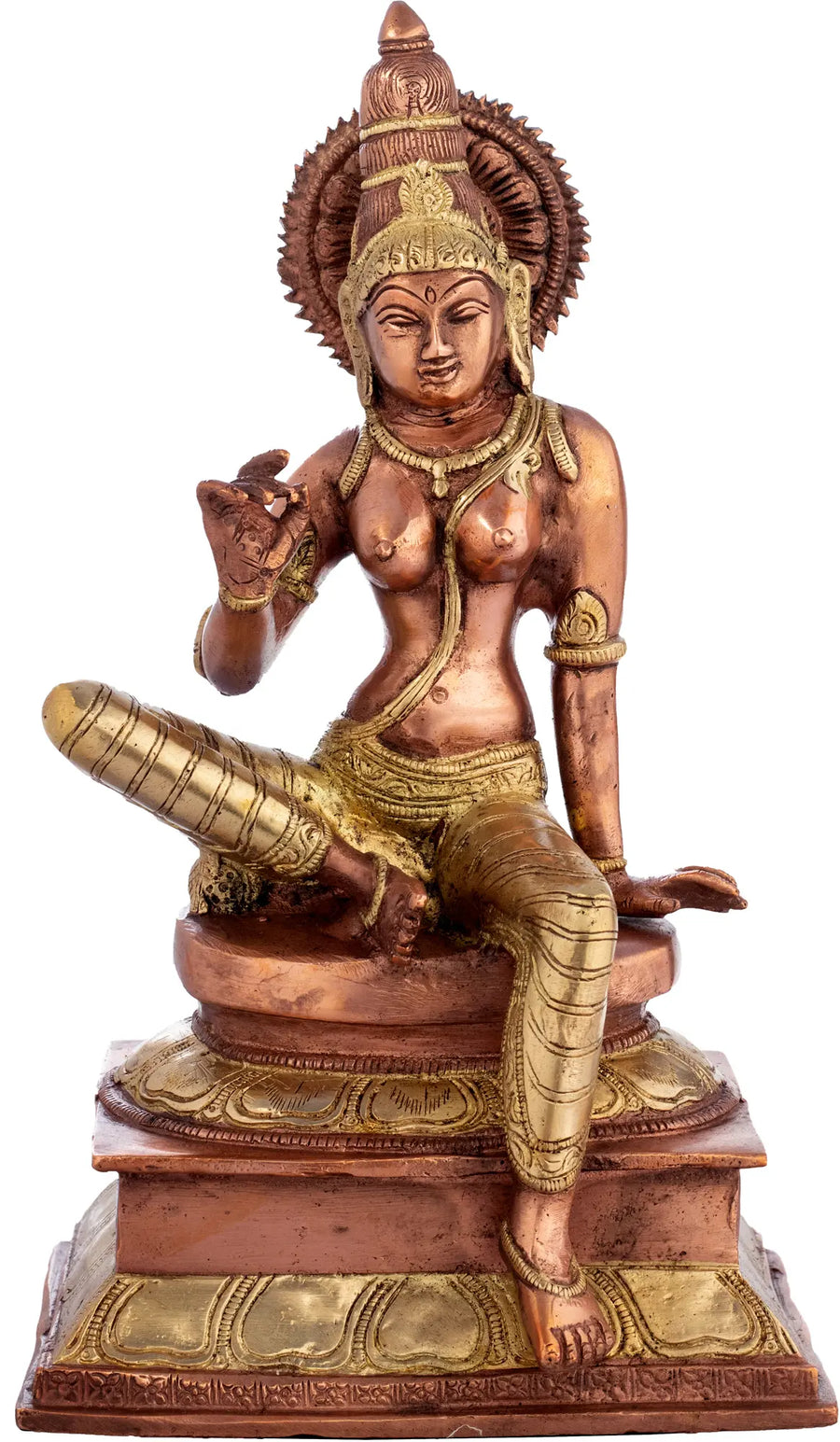 12" Seated Parvati Brass Statue, Handmade with Graceful Limbs