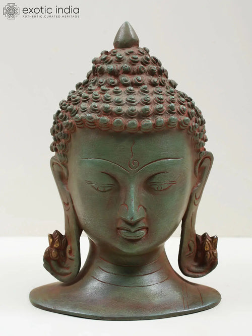 8" Brass Buddha Head Statue for Home Decor