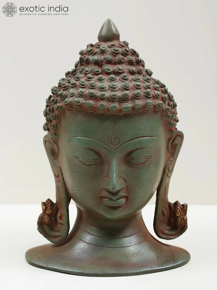 8" Brass Buddha Head Statue for Home Decor