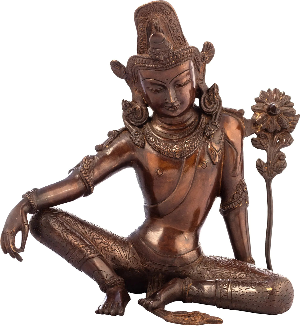 10" Pensive Lord Chenrezig Brass Statue | Handmade Tibetan Buddhist Sculpture | Made in India