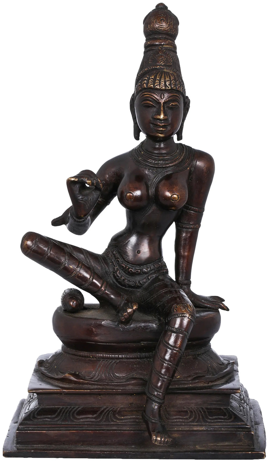 8" Seated Uma Brass Statue Handmade Hindu Goddess Idol