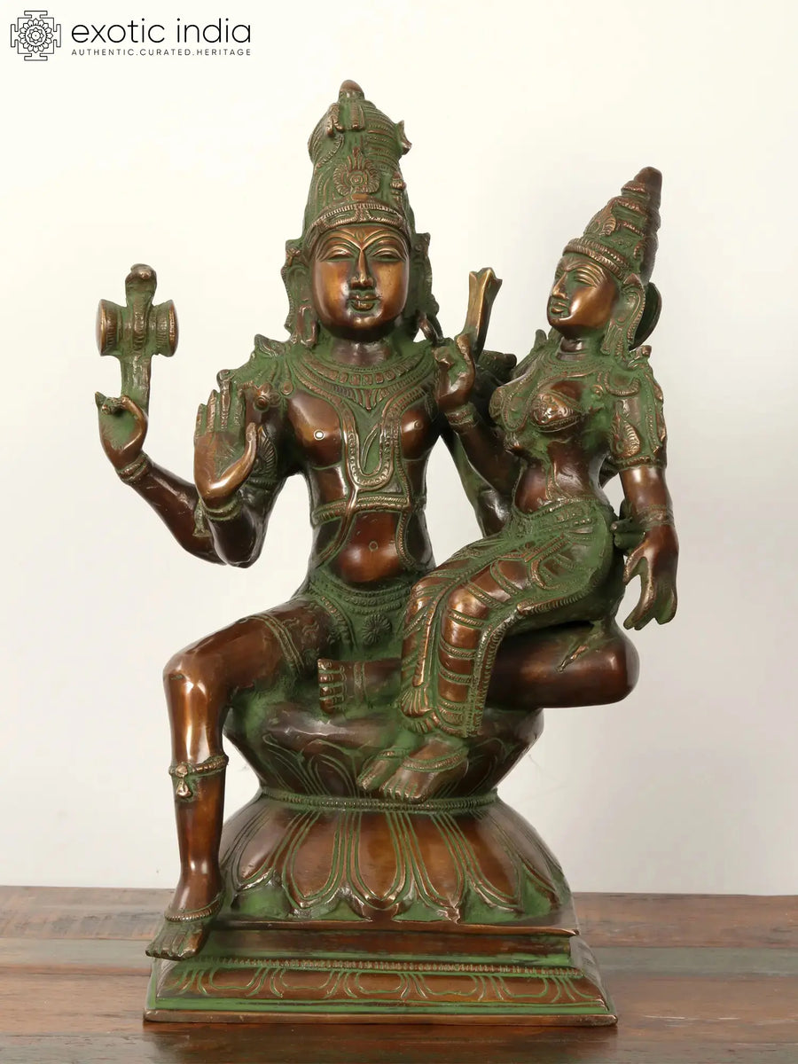 15" Shiva and Parvati Brass Statue Handmade