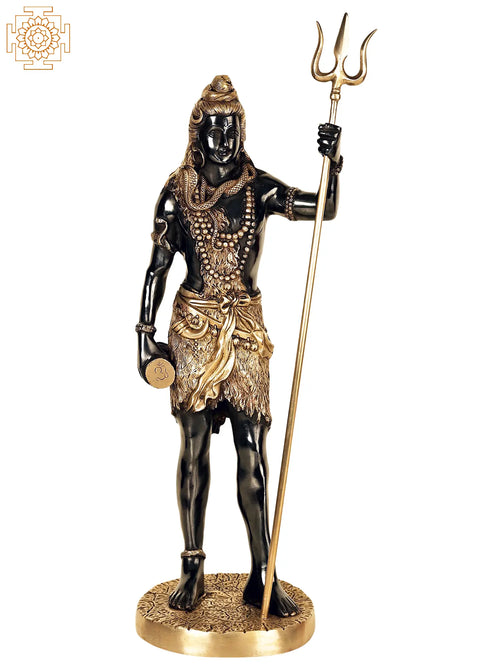 26" Standing Shiva Wielding Trident Brass Statue Handmade