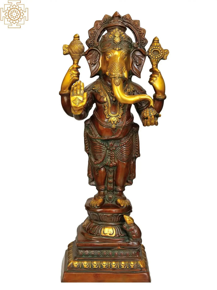 36" Standing Ganesha Handmade Brass Statue for Home Pooja