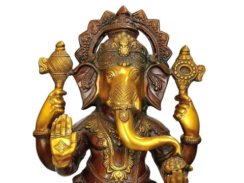 36" Standing Ganesha, Stately And Resplendent In Brass | Handmade | Made In India