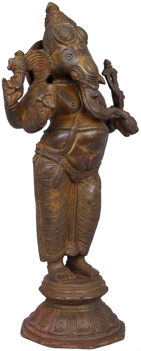 10" Dhoti-clad Ekdanta Ganesha, Standing In Brass | Handmade | Made In India