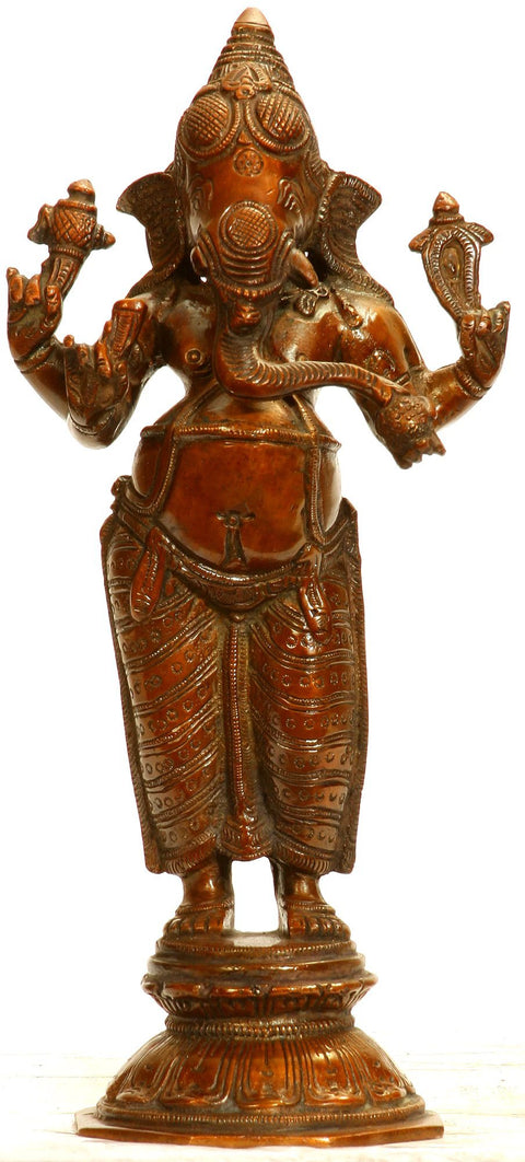 10" Dhoti-clad Ekdanta Ganesha, Standing In Brass | Handmade | Made In India