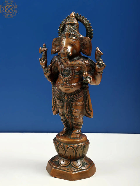 14" Standing Chaturbhuja Ganesha In Brass | Handmade | Made In India