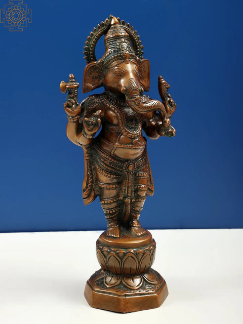 14" Standing Chaturbhuja Ganesha In Brass | Handmade | Made In India
