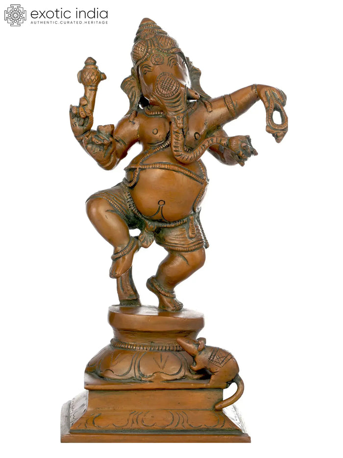 9" Handmade Dancing Ganesha Brass Idol for Pooja
