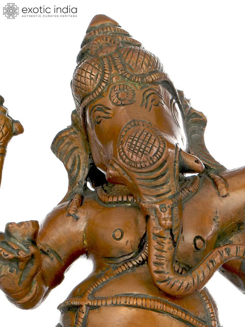 9" Adorably Dancing Ganesha Brass Sculpture | Handmade | Made in India